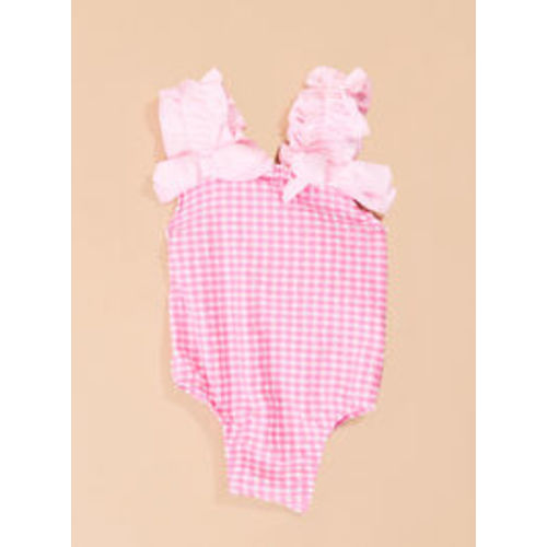 Pink Check Swimsuit by Mud Pie in Pink | Tullabee