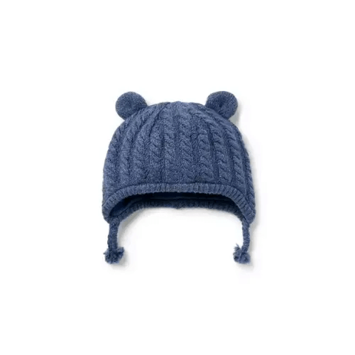 Baby Dark Blue Heather Baby Cable Knit Bear Ear Beanie by Janie and Jack