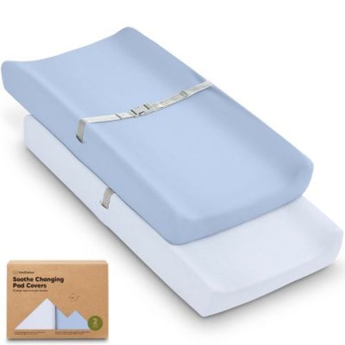 KeaBabies 2pk Soothe Changing Pad Covers for Girl, Boy, Organic Soft Cotton Contoured Diaper Changing Table Pad Covers (Blue Flax)