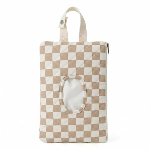 Chicplaid Quilted Brown Plaid Baby Wipe Holder Fabric Wipes Organized Bag with Handle Portable Wet Wipes Pouch for Baby Travel Home Car Stroller