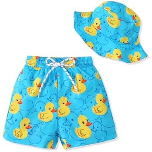NZRVAWS Toddler Baby Boys Swim Trunks Boy Swimsuit Little Boys Beach Short Bathing Suit Kids Quick Dry Swimwear Hat12M-5T
