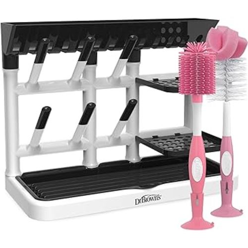 Dr. Brown's Drying Tower, Stand-Up Rack with Baby Bottle Brush Soft Touch and Sponge Brush, Pink Variety Pack