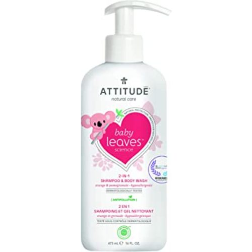 ATTITUDE 2-in-1 Shampoo and Body Wash for Baby, EWG Hypoallergenic Plant- and Mineral-Based Ingredients, Vegan and Cruelty-Free, Orange & Pomegranate, 16 Fl Oz