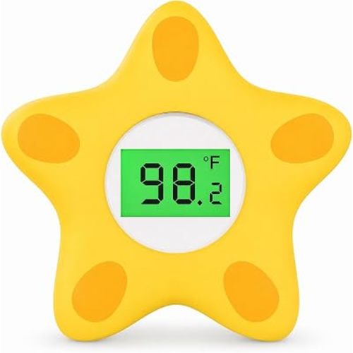 Baby Bath Thermometer for Infant & Toddler,Floating Digital Water Temperature Thermometer with 3-Color LED Backlight, Instant Accurate Reading,Baby Bath Toy,Hot & Cold Alert（Yellow starfish）
