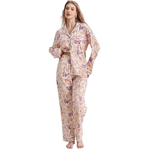 100% Cotton Christmas Pajama Sets for Women 2025 Holiday PJs Set Soft Long Sleeve Button Down Sleepwear XS-XXL