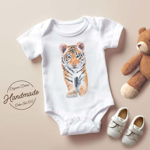 Baby Bodysuit with Tiger Watercolor Print, Infant Baby Bodysuit Kids's Short Sleeve Onesie NB (0-3M) Light blue sold by Irritating Dab | SKU 1001913415 | Printerval
