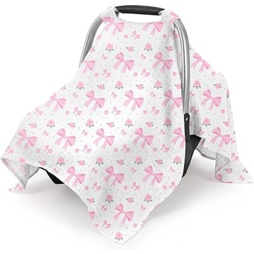 Car Seat Cover Baby, Muslin Cotton Infant Car Seat Canopy, Universal Baby Car Seat Cover, Breathable Nursing Cover Canopy Shower Gift