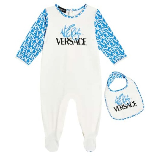 Baby cotton-blend printed onesie and bib set