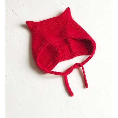 Red Mohair Knit Devil Bonnet with Ears