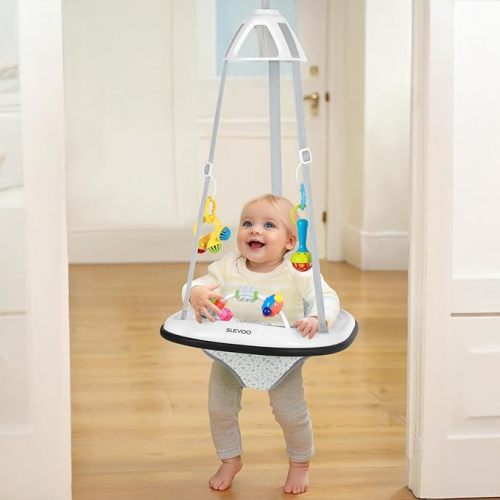 Slevoo Baby Jumper, Baby Door Jumper with Bumper, Play Tray and Two Jingle Rattles