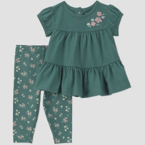 Carter's Just One You® Baby Girls' 2pc Floral T-shirt and Leggings Set - Green Newborn