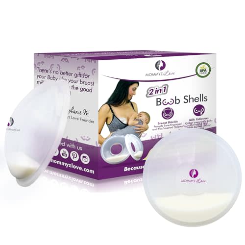 Mommyz Love Breast Shells & Milk Catcher for Breastfeeding No Plugs - Breast Milk Catcher to Relieve & Protect Cracked Sore & Engorged Nipples - Breast Shells Milk Collector for Leaking Milk (2 Pack)