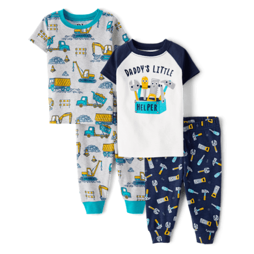 Baby And Toddler Boys Daddy's Little Helper Snug Fit Cotton Pajamas 2-Pack - Blue