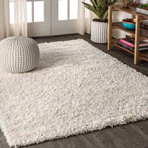 JONATHAN Y Mercer Shag Plush 8 X 10 (ft) Cream Indoor Solid Mid-century Modern Area Rug MCR106D-8 at Lowes.com