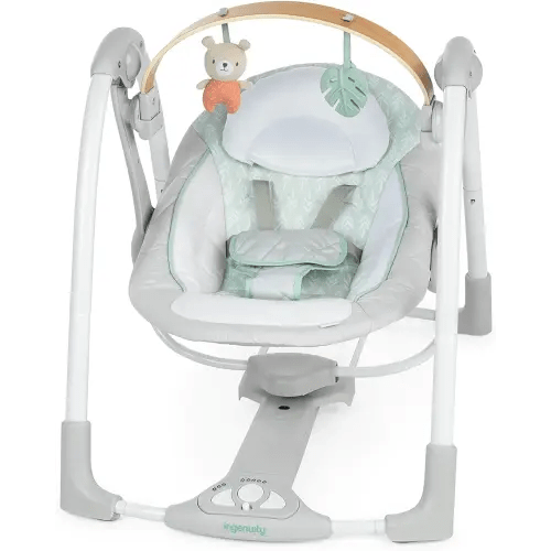 Ingenuity Cozy Spot Swing n Go Portable Swing - Removable and Rotatable Wood Toy Bar, 6-Speed, for Ages 0-9 Months, Up to 20 Pounds