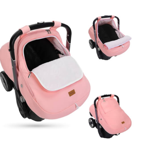 Bioby Winter Baby Car Seat Cover, Infant Car Seat Cover for Boy Girl, Roomy, Cozy, Warm, Waterproof Baby Carseat Covers Canopy with Thickened Fleece Lining, Breathable Hole, Universal Fitted Pink