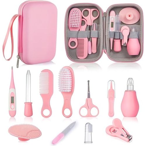Baby Grooming and Health Kit, Lictin Nursery Care Kit, Newborn Safety Health Care Set with Hair Brush,Comb,Nail Clippers and More for Newborn Infant Toddlers Baby Girls, Pink