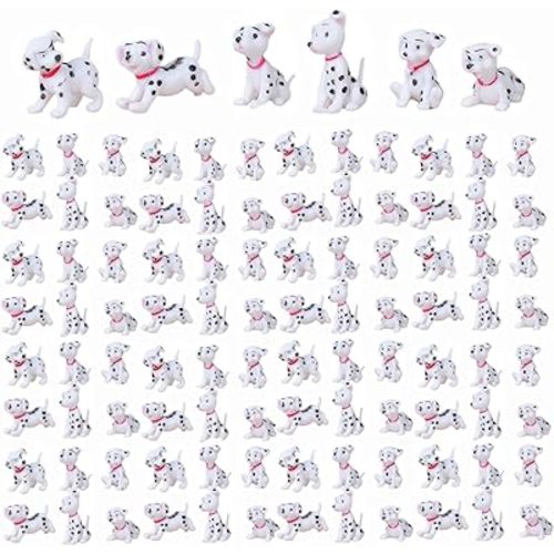 Miniature Dog Figurines 102Pcs Dalmatian Figures Mini Plastic Fairy Garden Miniature Moss Landscape DIY Terrarium Crafts Ornament Accessories for Home Décor