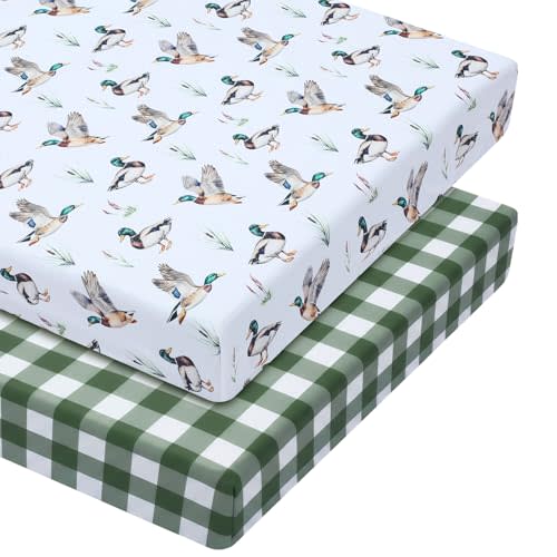 Mindsoft 2 Pcs Mallard Duck Crib Sheet Set 52 x 28 x 8 Inches Baby Sheet Newborn Bedding Nursery Crib Sheets for Girl Boys Baby Gifts for Toddler Mattresses