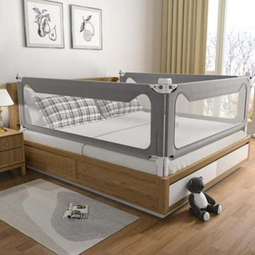Bed Rail for Toddlers, Yadala Toddler Bed Rails with Double Child Lock for Queen King Bed, 60", 1PC, Gray