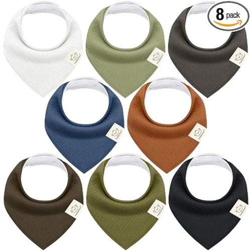 KeaBabies 8pk Organic Baby Bandana Bibs for Drooling Teething (Basic/Quin) | Super Absorbent, Triangle Baby Drool Bibs for Girls, Boys, 100% Cotton, Extra Soft for Newborn, Infant 0-36 Months