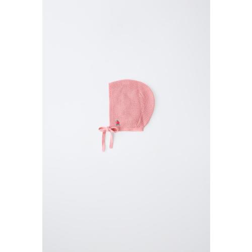 100% COTTON EMBROIDERED KNIT BONNET - Light pink | ZARA United States