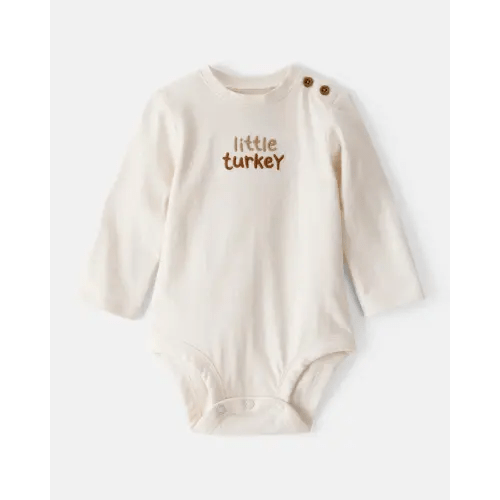 Baby Little Turkey Cotton Long-Sleeve Graphic Bodysuit - White - Carter's | Carter's