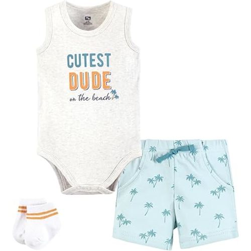 Hudson Baby Unisex Baby Bodysuit, Short and Sock, 3-Piece Set