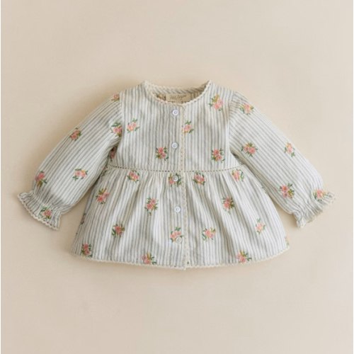 Adèle Blouse - Stripes with Floral Embroidery | 12 M