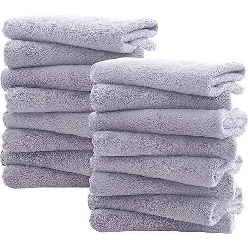 Spotted Play 16 Pack Burp Cloths for Baby - 20" x 10" Ultra Absorbent Coral Fleece Burping Cloths, Newborn Towel - Milk Spit Up Rags - Grey
