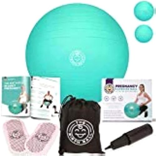 Birthing Ball for Pregnancy & Labor - 18 Page Pregnancy Ball Exercises Guide by Trimester - Non Slip Socks - How to Dilate, Induce, & Reposition Baby for Mom