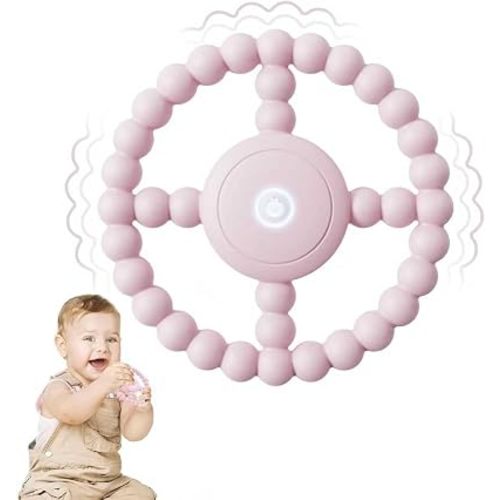 Vibrating Sensory Teething Toys, Soothing Chew Ring for Babies 6-18 Months, Autism Support & Oral Development, USB Rechargeable Teether for Toddlers, 1-2 Year Old Boys Girls Gifts idea (Pink)