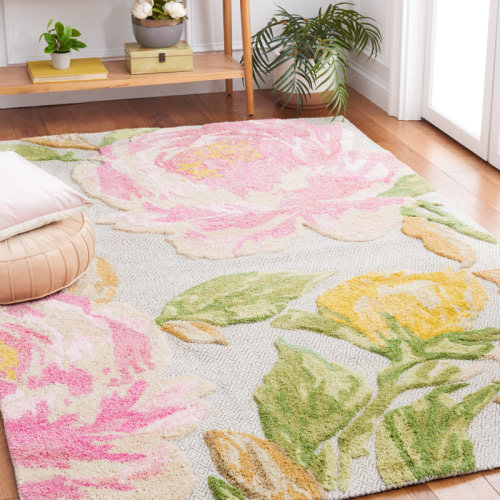 Lark Manor™ Albertice Floral Hand Tufted Wool/Cotton Area Rug in White/Pink & Reviews | Wayfair