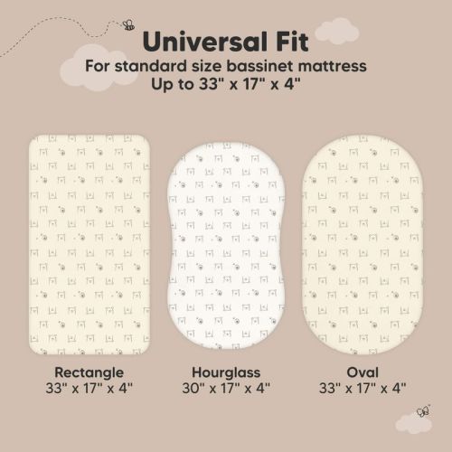 KeaBabies 2-Pack Isla Waterproof Bassinet Sheets for Boy, Girl, 33x17 Baby Fitted Bassinet Mattress Protector Cover (Bumble Bear)