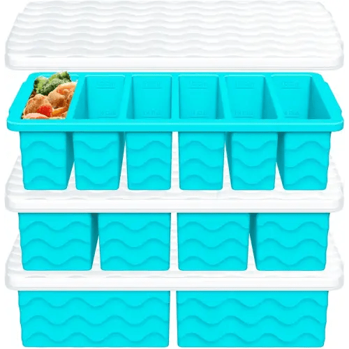 3-Pack Silicone Freezer Trays with Lid,2 Large 2-Cup(500ml)&4 Medium 1-Cup(125ml)&6 Small 1/2-Cup(75ml) Soup Freezer Container Molds,Ice Cube Tray For Meal Prep&Freezing Soup,Stews,Sauces