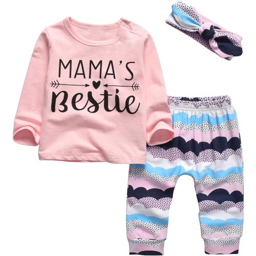 KuKitty 3Pcs Baby Girl Outfits Set Long Sleeve T-Shirt Tops Flowers Pants with Headband