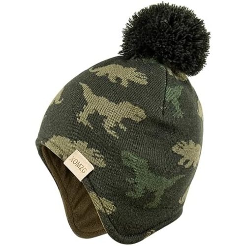 Beanie Knit Hats for Toddlers with Earflap Fleece Lined Hat Kids Warm Winter Hat Scarf Set Children's Thick Ski Cap