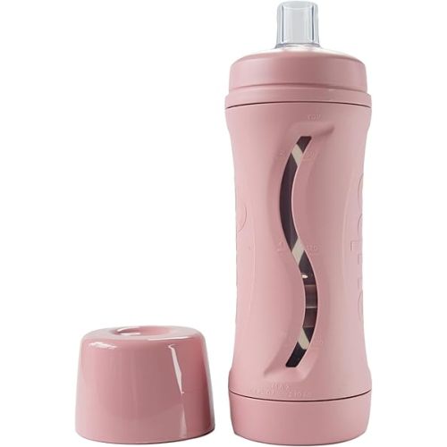 Subo Baby Food Bottle | No Mess Baby Toddler Self Feeder | Squeeze Free Design for Purees, Smoothies, Yogurt, Oatmeal, or Thickened Liquids | Reusable Silicone Washable Cup (Rose)
