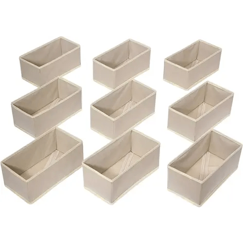 DIOMMELL 9 Pack Foldable Cloth Storage Box Closet Dresser Drawer Organizer Fabric Baskets Bins Containers Divider for Clothes Underwear Bras Socks Lingerie Clothing,Beige 090