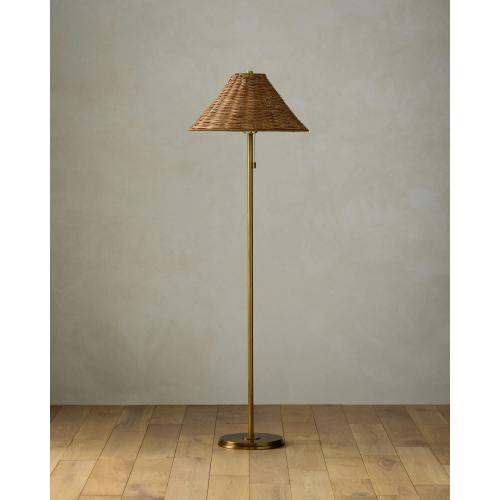 Warren Rattan Floor Lamp - Antique Brass 20W x 60.5H x 20D