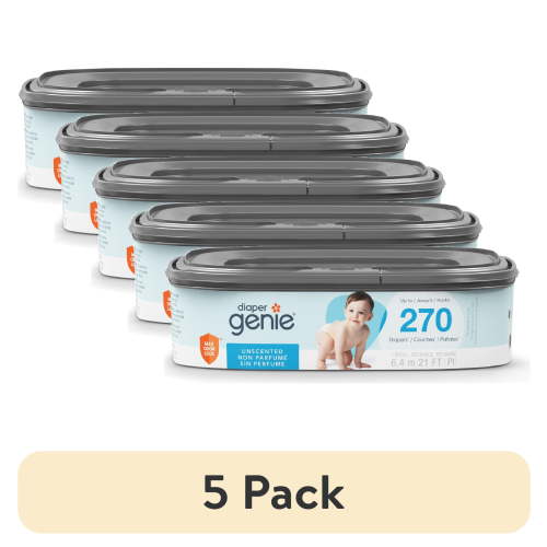 (5 pack) Diaper Genie Square Refill, Unscented, Holds up to 270 Newborn Diapers, Blue