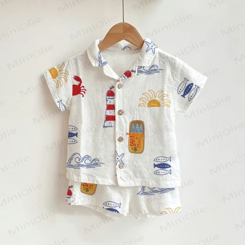 Baby Toddler White Ocean Shirt and Shorts 2-piece Set