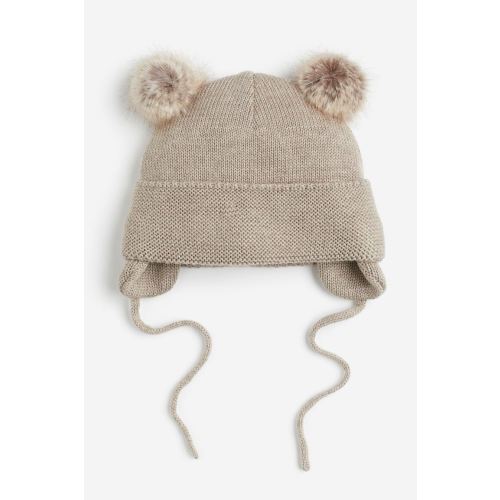 Fleece-lined Beanie with Earflaps, Taupe