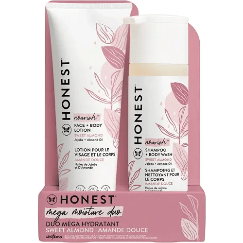The Honest Company 2-in-1 Cleansing Shampoo + Body Wash and Face Lotion Bundle | Gentle for Baby | Naturally Derived | Sweet Almond Nourish, 18.5 fl oz