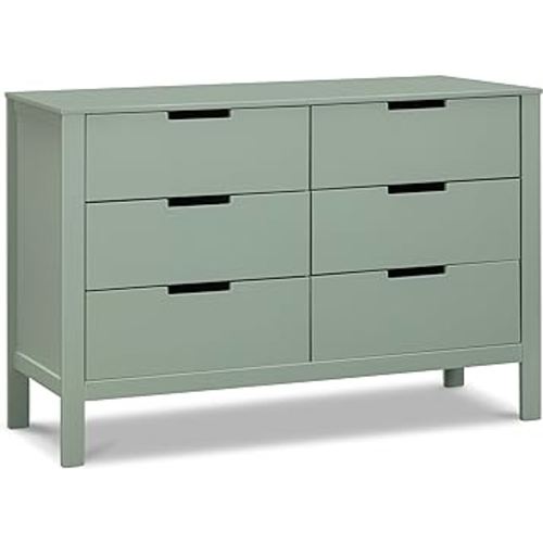 Carter's by DaVinci Colby 6-Drawer Baby Dresser - Wooden Double Chest of Drawers for Kids, Boys, and Girls - Versatile Storage Dresser for Bedroom, Nursery, Living Room and Hallway - Light Sage