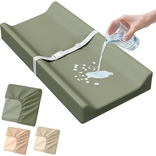 Waterproof Vegan Leather Baby Changing Pad Cover for Girls & Boys, Wipeable Changing Pad Cover, Ultra Soft Breathable, Waterproof Changing Pad Covers for Diaper Changing Table (Olive)