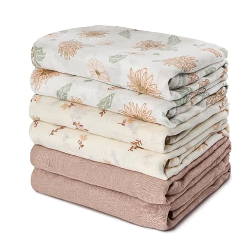 GLLQUEN BABY Receiving Blanket Boy Cotton Muslin Swaddle Blankets Girl Newborn Squares Breathable & Soft Thin Baby Blankets Cloths Double Absorbent Infant Swaddling Wrap - 6 Pack (Sunflower)