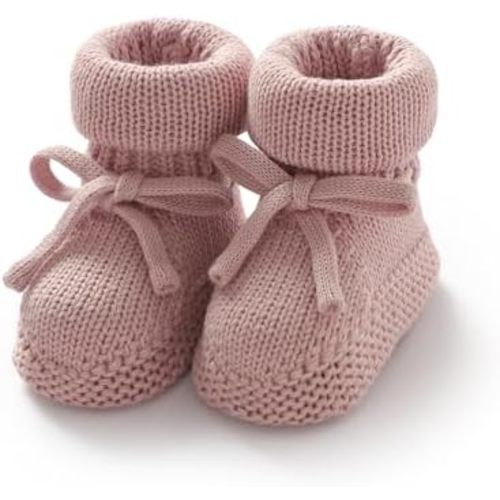 Hadetoto Newborn Baby Booties Cotton Knit Shoes Soft Cozy First Wakers Warm Booties for Toddler Infant Girl Boy