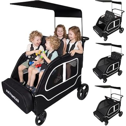 4 Seater Wagon Stroller, Car-Shaped Design, Fits Up to 4 Childs
