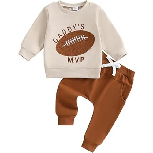 Kupretty Toddler Baby Boy Fall Winter Clothes Letter Graphic Long Sleeve Sweatshirt Pullover Tops + Joggers Pants Outfit Set